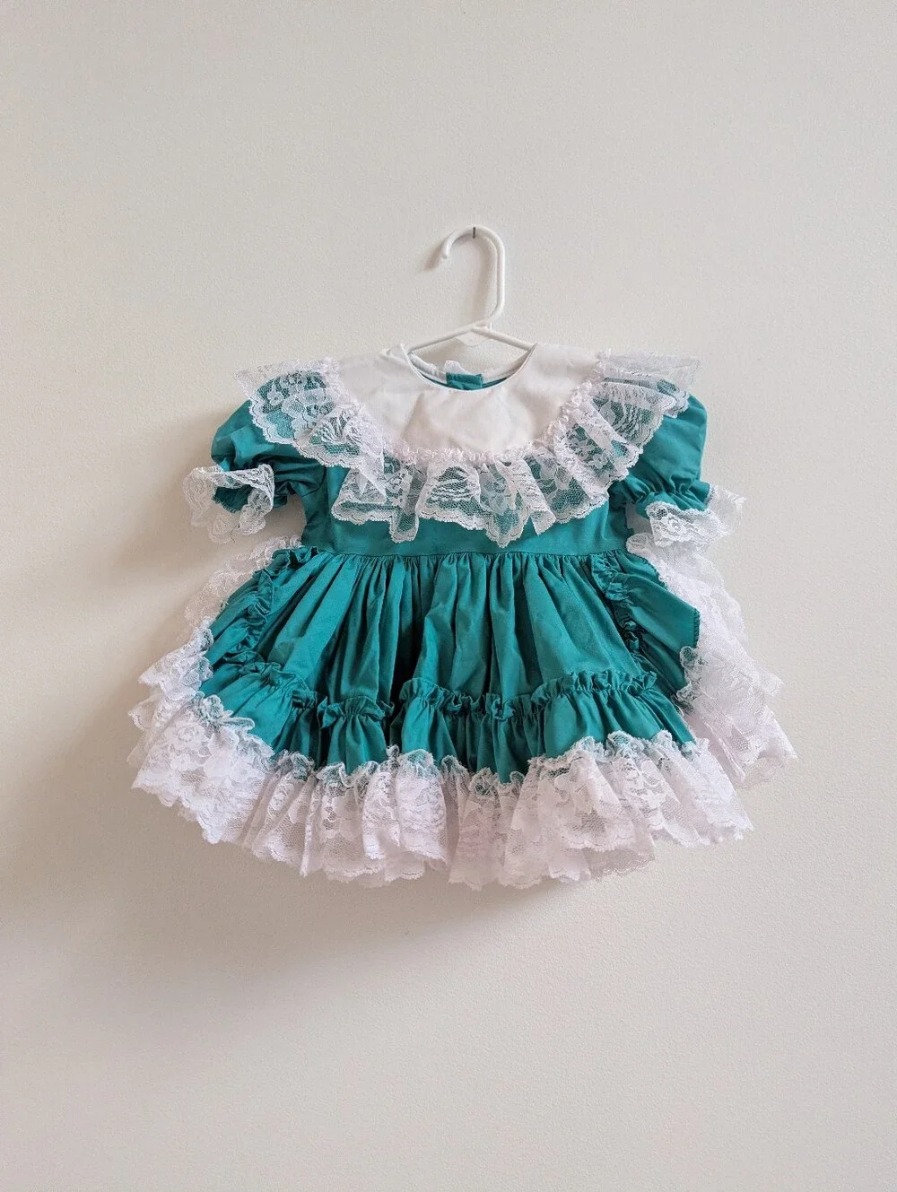 Vtg Dolls & Darlings Dress 18m Teal Green Lace